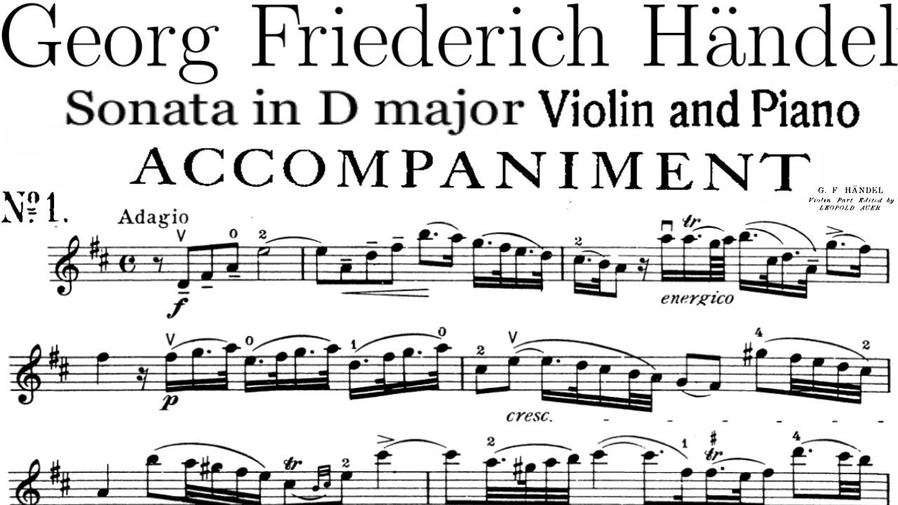 Handel Violin Sonata In D Major, No 4 HWV 371, 1st movement Affettuoso | Piano Accompaniment