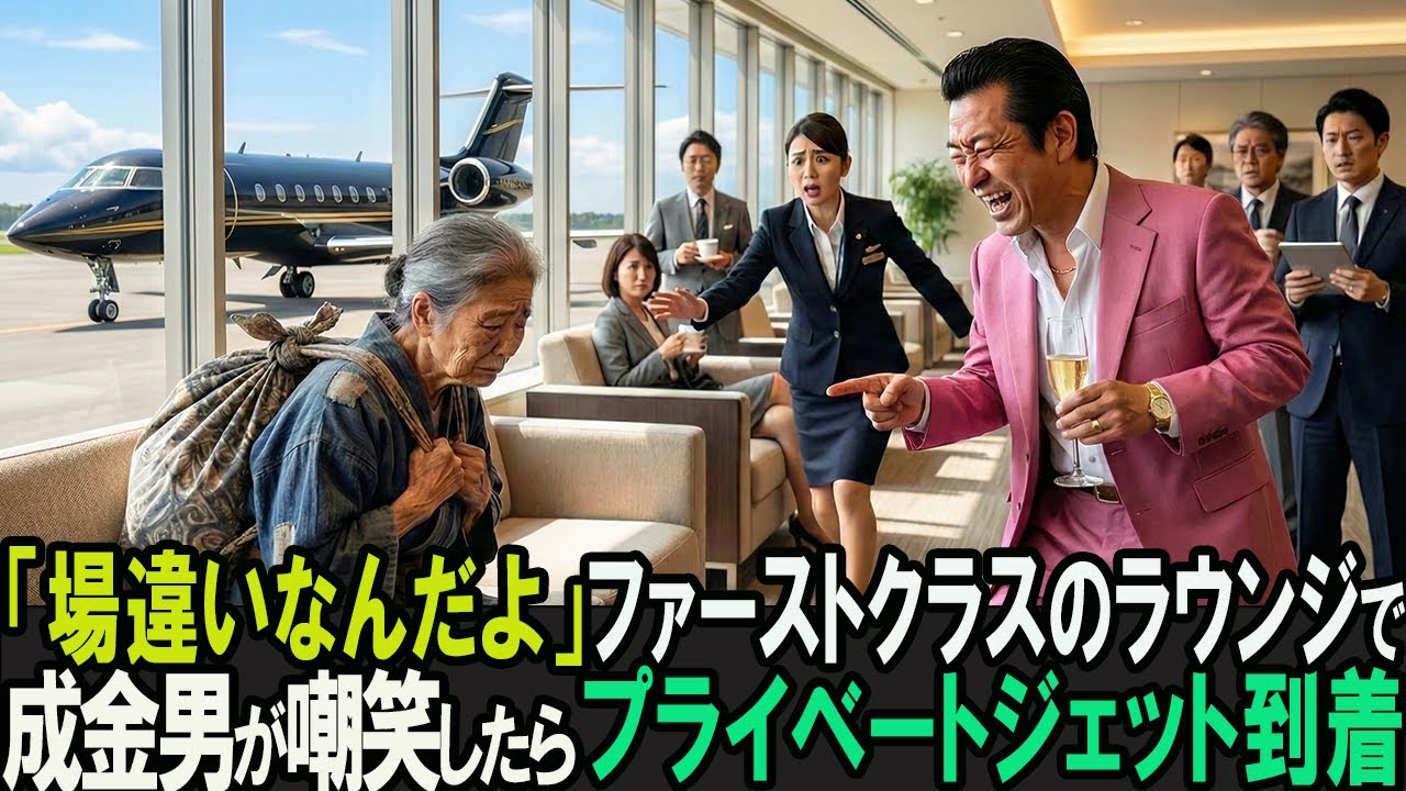 国際空港ファーストクラスのラウンジに現れた「場違いな老婆」を嘲笑った成金男。「プライベートジェット」が迎えにきた老婆の衝撃の正体とは