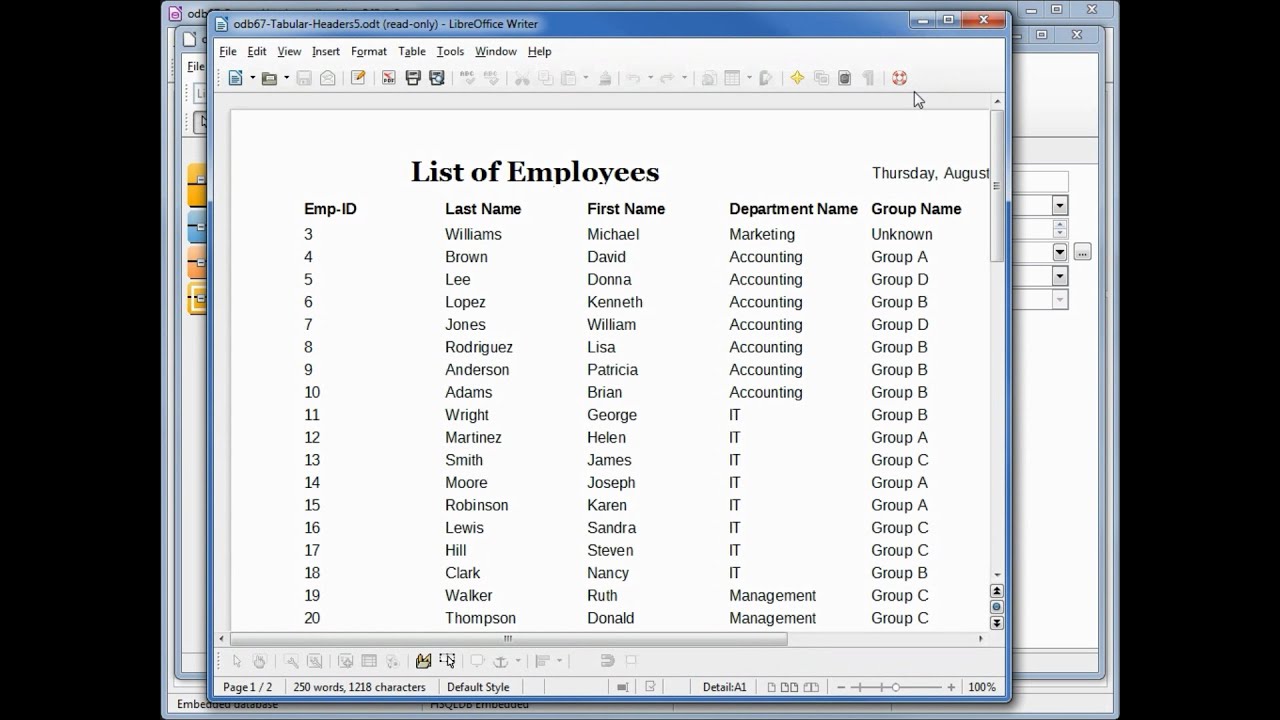 LibreOffice Base (67) Верхние и нижние колонтитулы отчёта