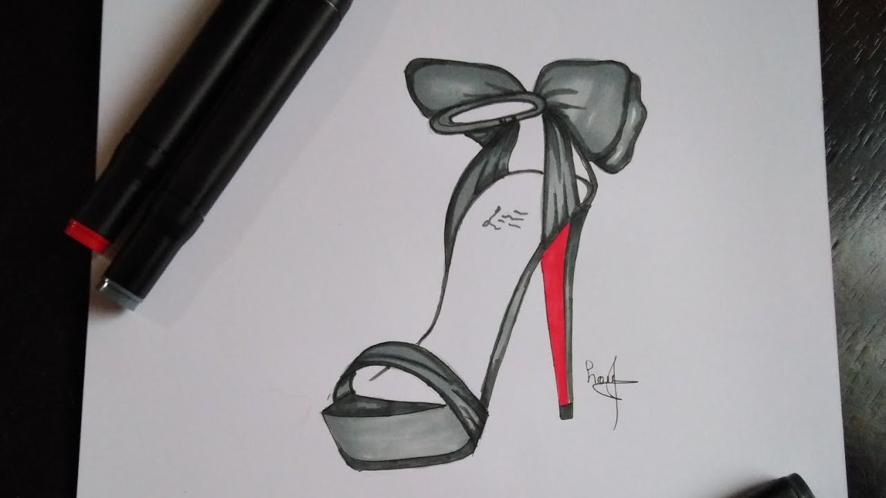 تعلم رسم حذاء ذو كعب جميل و سهل جدا  خطوة بخطوة للمبتدئين