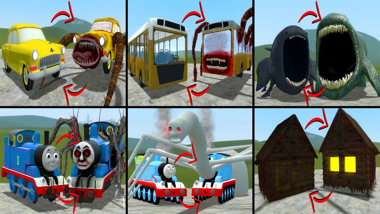 EVERYTHING TURNED INTO MONSTERS: CAR EATER, BUS EATER, THE BLOOP, HOUSE HEAD AND FRIENDS IN GMOD!!