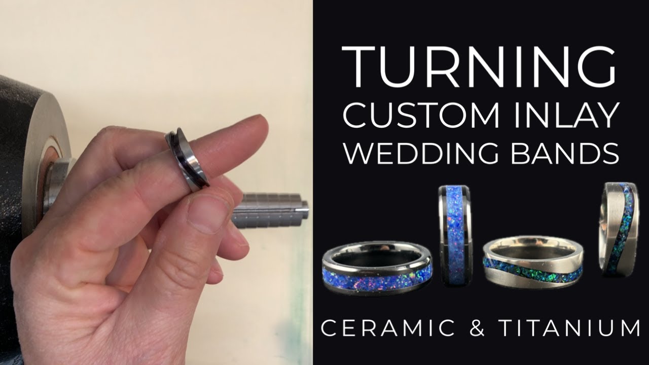 Woodturning: Custom Crushed Opal Inlay Wedding Band Sets