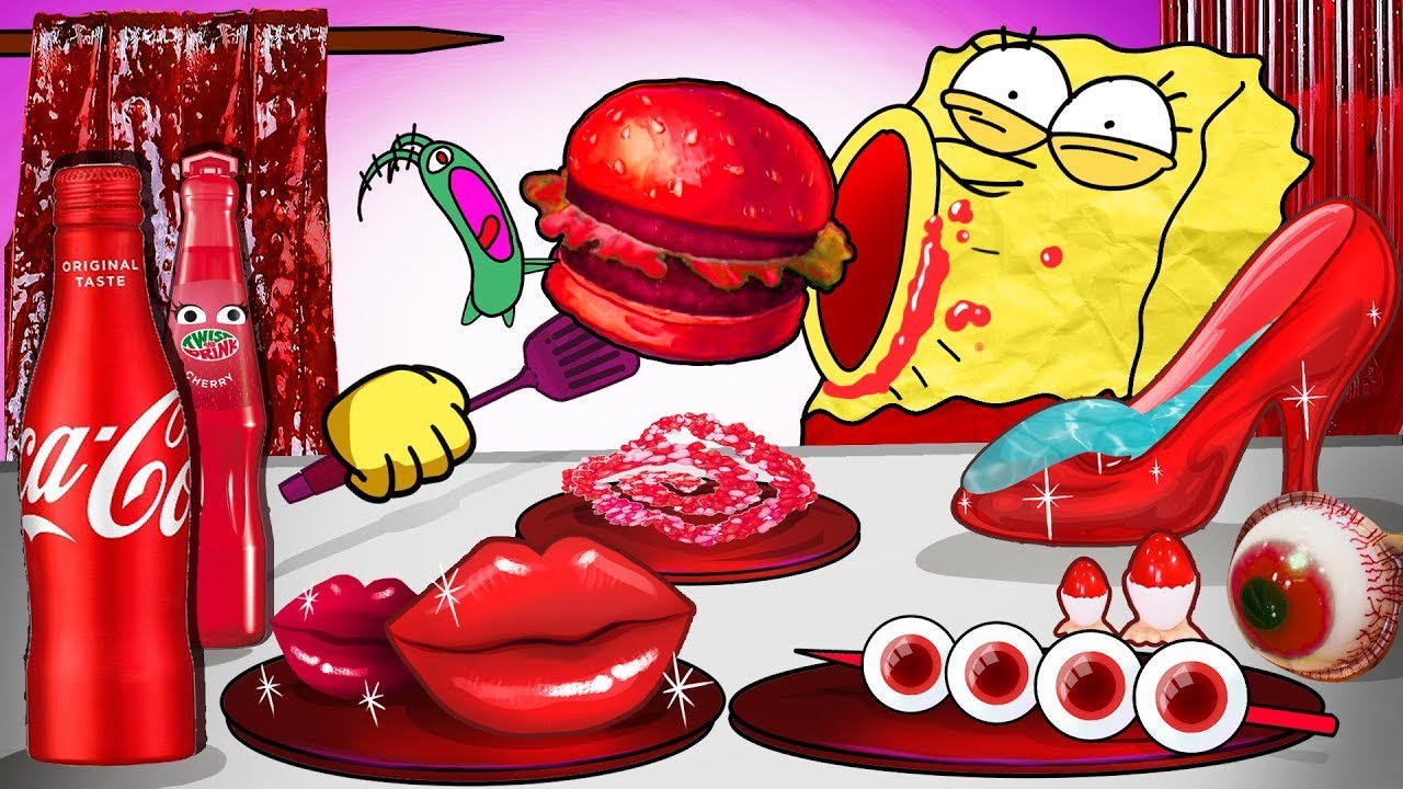 RED FOOD MUKBANG! SPONGEBOB RED MUKBANG | MUKBANG ANIMATION | SLIME CAT