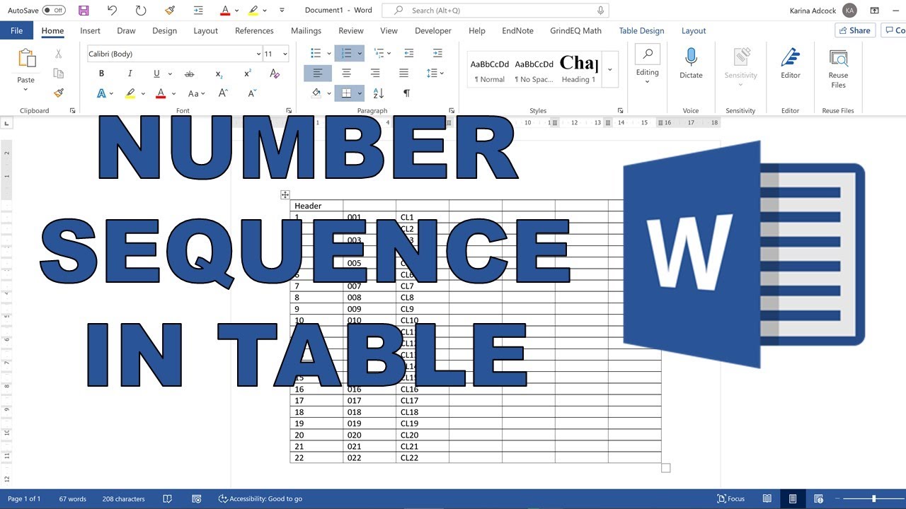 Как получить последовательность чисел в таблице в Microsoft Word