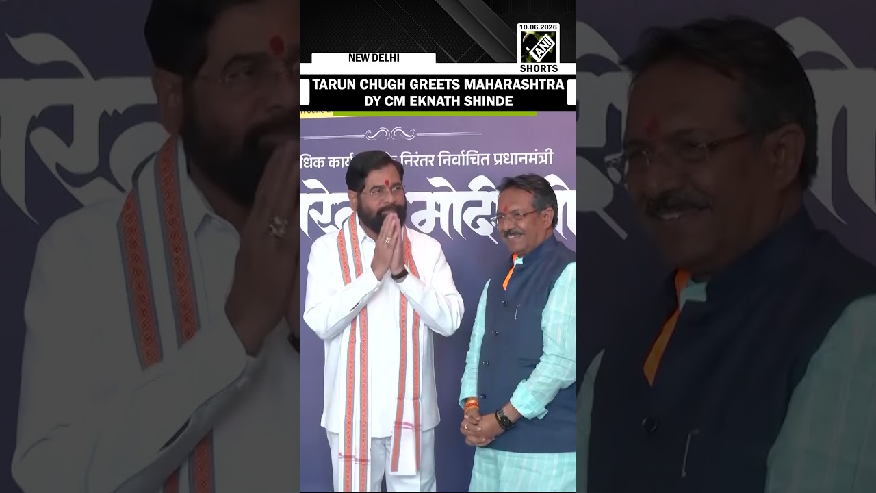 BJP National General Secretary Tarun Chugh greets Maharashtra Deputy Chief Minister Eknath Shinde