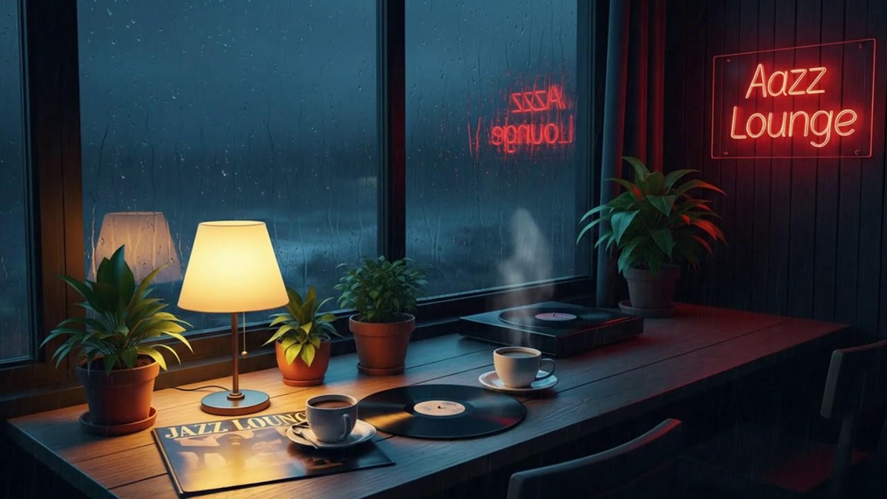Cozy Thunder Rain Night Cafe Piano ｜ Relaxing Lounge ☕🎹⚡🌙🌧️✨💫