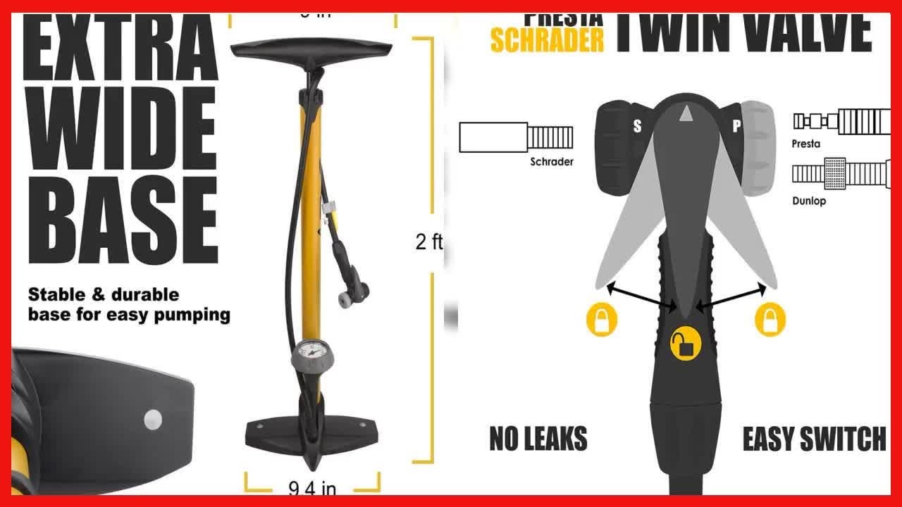 BV Bicycle Pump Ergonomic Bike Floor Pump with Gauge, Bike Pump with Air Ball Pump Inflator