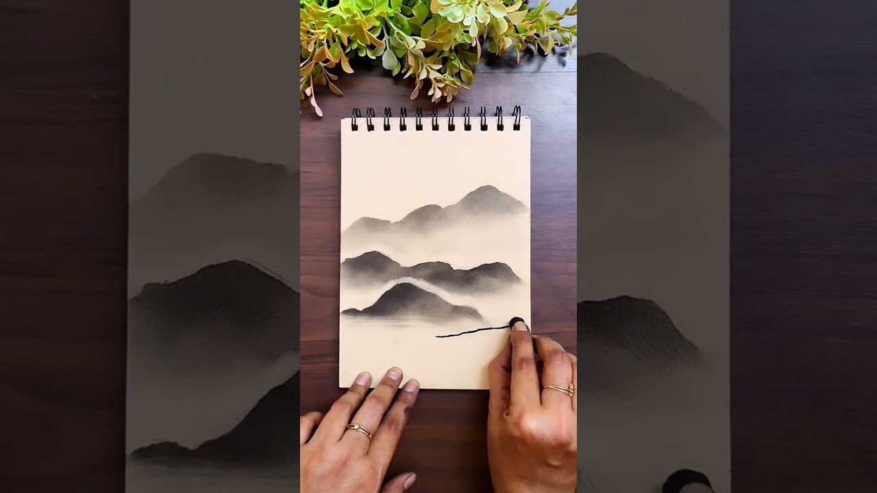 simple charcoal drawing of mountain scene #bts #kpop #live #drawing #music #art #sketch #beautifulll