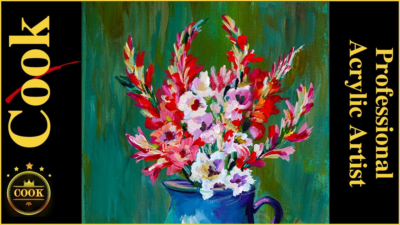 How to Paint Bright Red Gladiolus Flowers and Lemons Acrylics for Beginner and Advanced Artists .