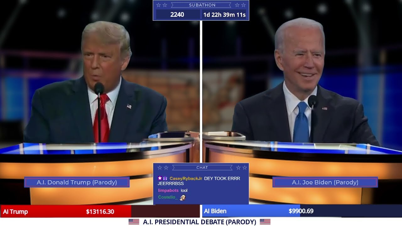 GPT4 AI TRUMP vs AI BIDEN 2024 Presidential Election Debate twitch chat asks them anything parody