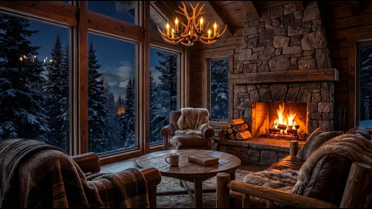 Cozy Winter Cabin Fireplace ❄️🔥 | Snowy Forest Night Ambience 4K | 2 Hours of Deep Relaxation