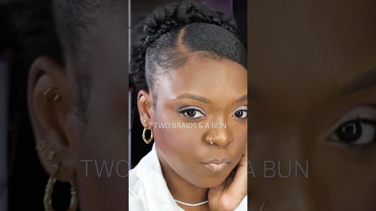 Two Braids and A Bun Natural Hairstyle 4c Hair  #naturalhairstyles #naturalhair #4chair