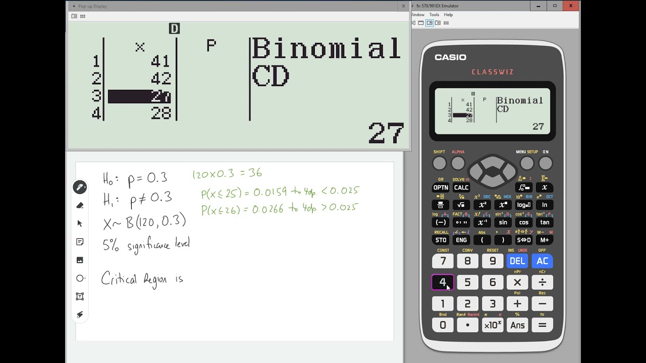 Classwiz How-To: Finding a Two-Tail Critical Region for Binomial Hypothesis Testing