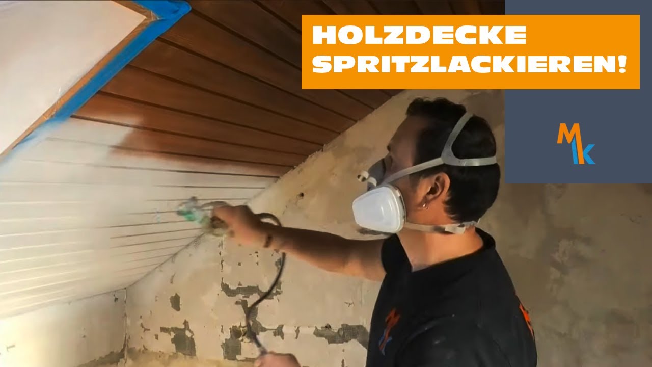 Braune Holzdecke • schnell weiß lackieren • mit dem Airlessgerät!