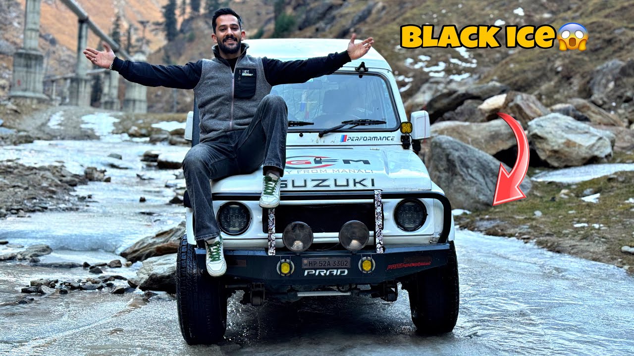 Snow near manali | Sliding Gypsy in Black-ice | Snow in Manali❄️
