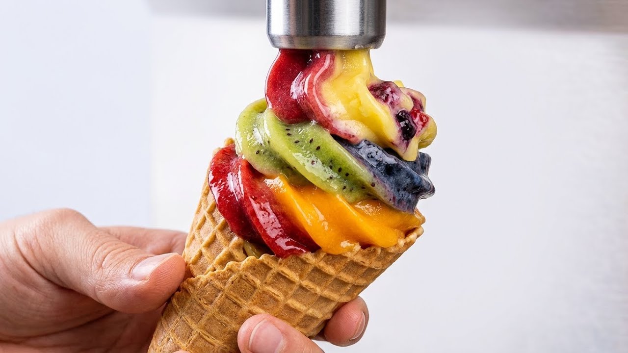 Fruit Ice Cream ASMR 🍓🍍 | So Satisfying #asmr  ASMR Ice Cream Filling a Cone 🍦 | Relaxing Sounds