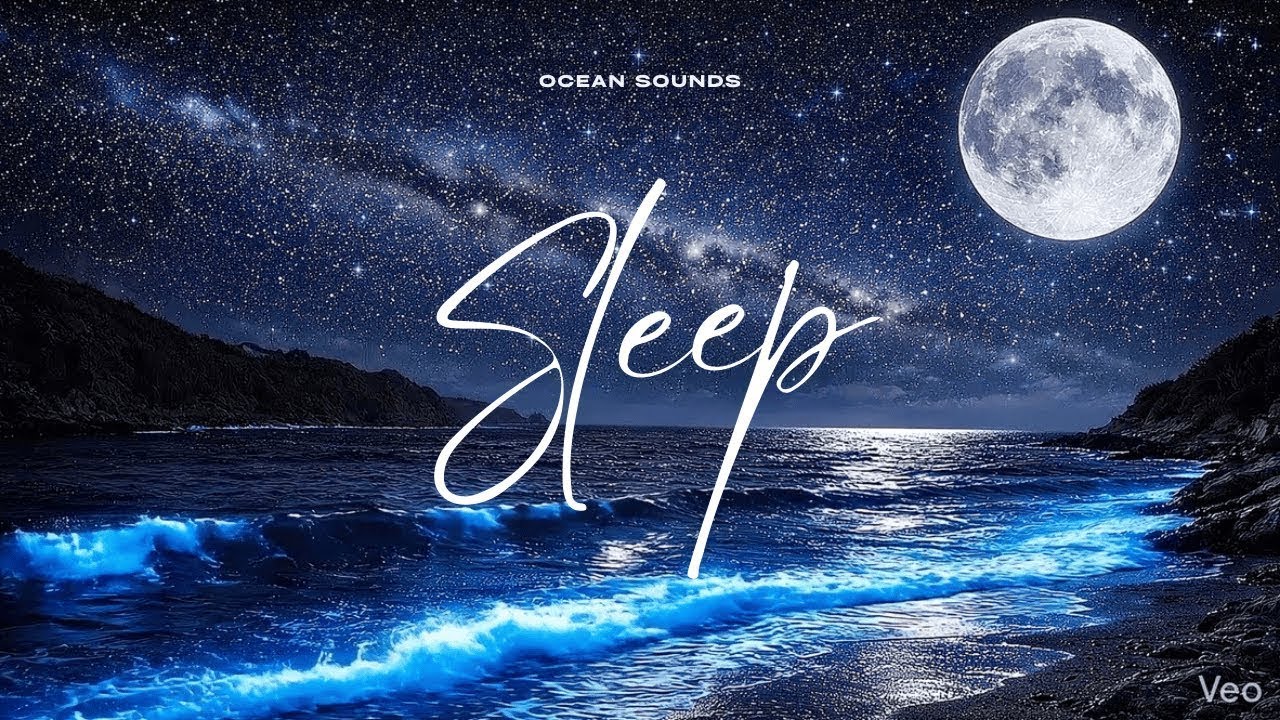 Deep Sleep and Relaxation | Bioluminescent Shore with  Sound of Gentle Ocean Waves - Meditation