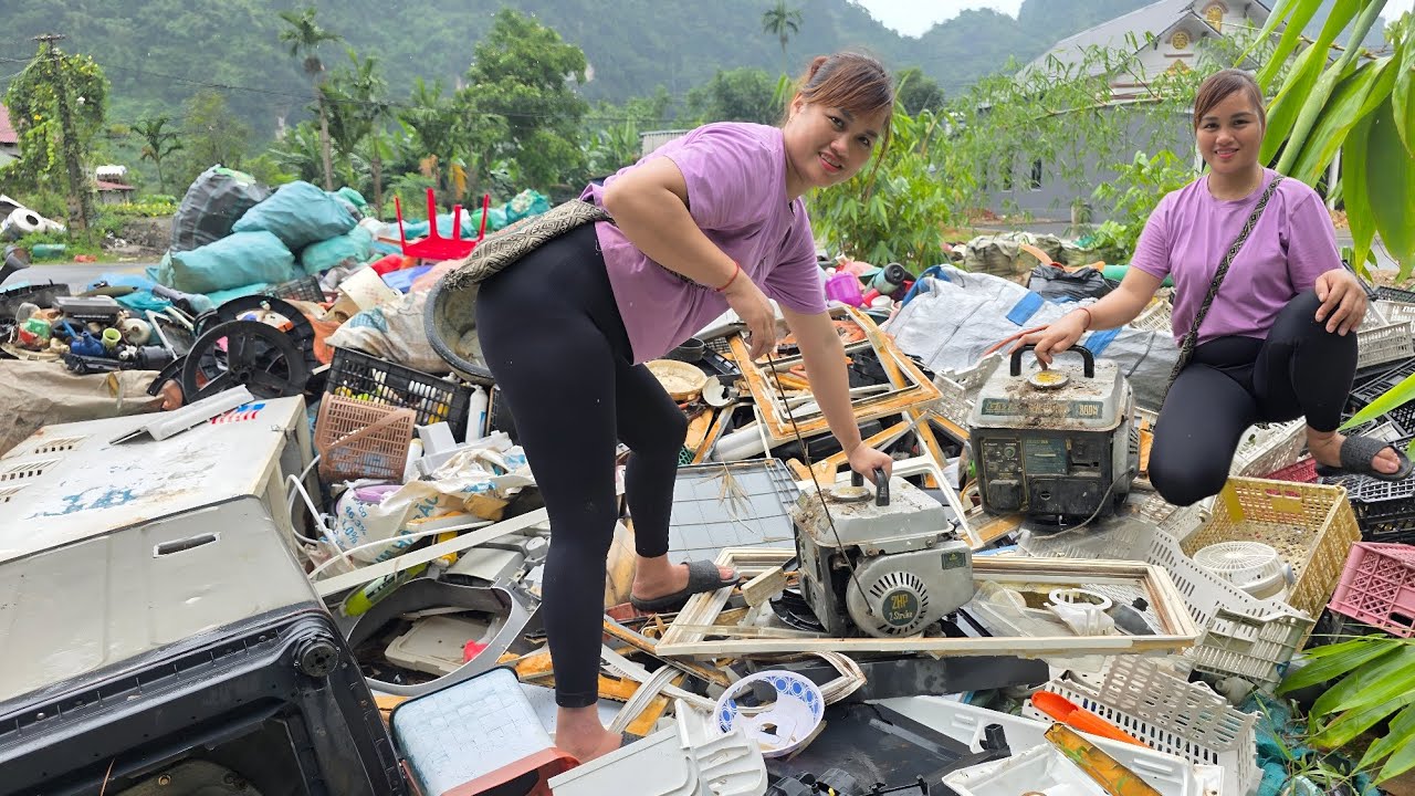 The girl repairs and restores a long-abandoned scrap generator.