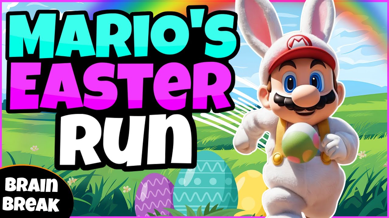 🌸 Mario's Easter Run 🌸 | Fitness Run | Brain Break | Mini-Games | GoNoodle Inspired