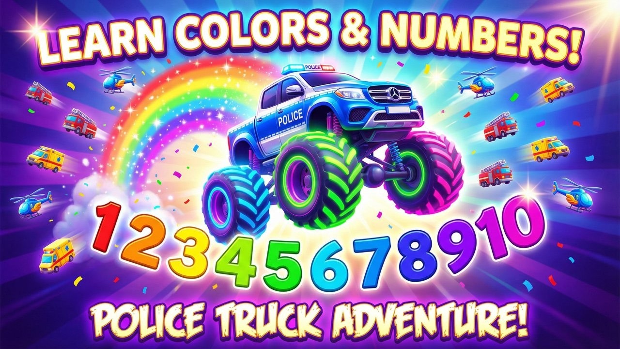 Learn Colors, Numbers & Vehicles | Mercedes Police Truck Adventure 🚓🚑