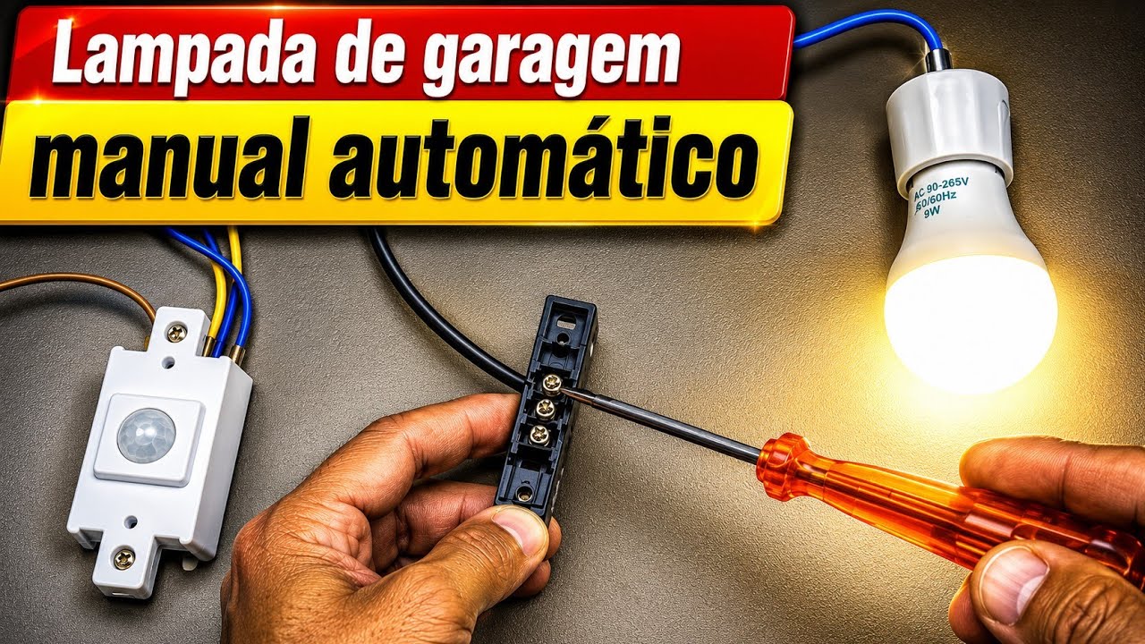 Como ligar lampada de garagem manual automático usando sensor de presença mais interruptor paralelo