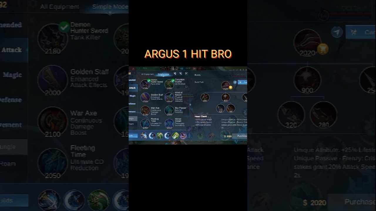 ARGUS 1 HIT BUILD 🤫 #argus #shorts #mlbb #mobilelegends