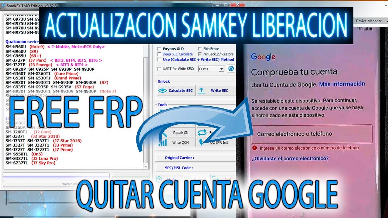 FRP con SAMKEY FREE QUITAR CUENTA GOOGLE Y ACTUALIZACION LIBERACION SAMSUNG NUEVOS MODELOS