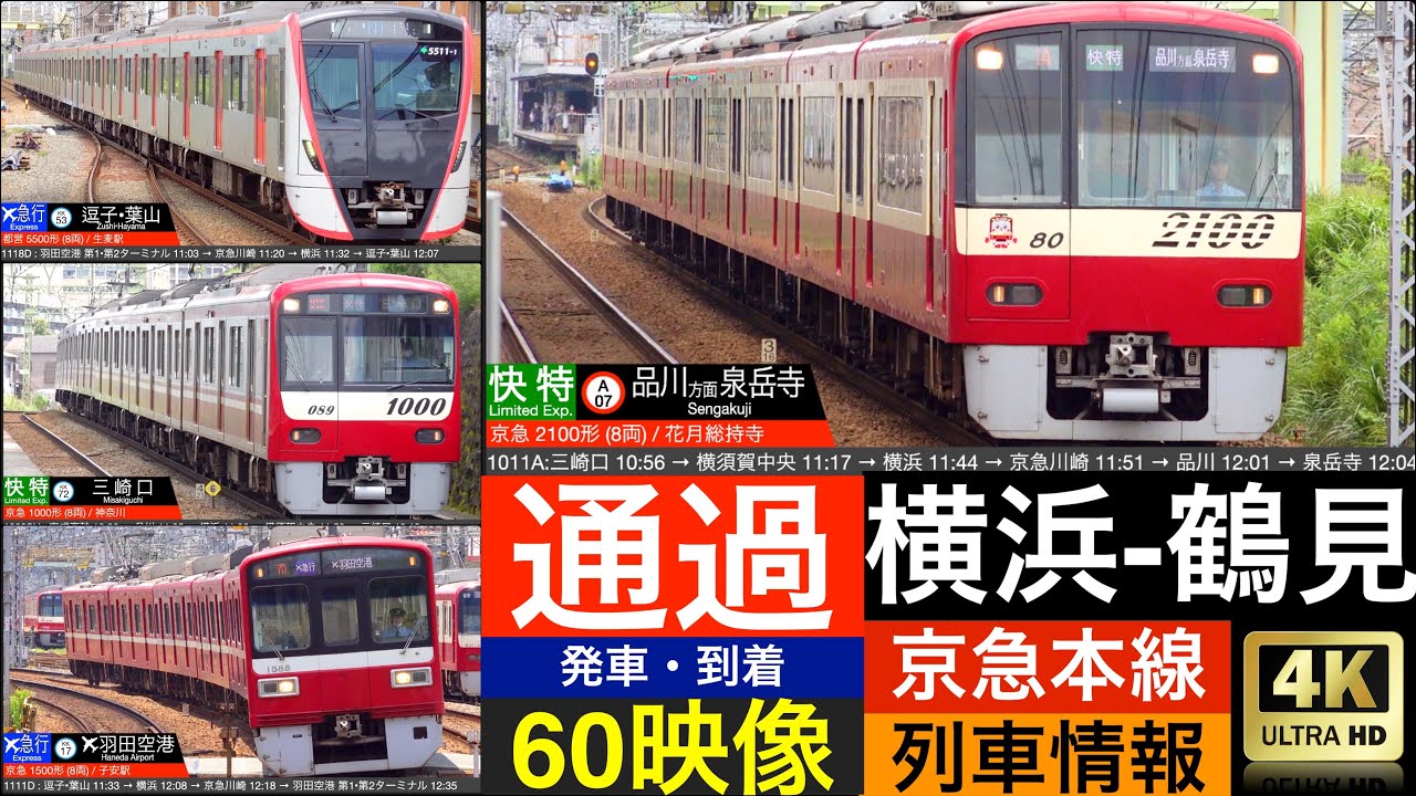 4K / 京急 横浜 - 鶴見 / 快特, エア急 高速通過集 [列車情報,速度計付き]
