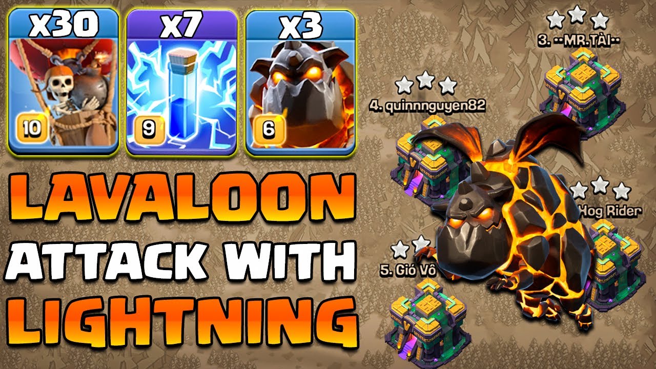 Th14 LavaLoon Attack With Lightning Spell | x3 Lava x30 Balloon and 7 Lightning Can Destroy Any Th14