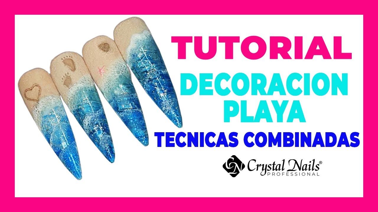 TUTORIAL DECORACION UÑAS PLAYA 🌴🌴DISEÑO VERANO 🌞 EFECTO ARENA ⛱️ TECNICAS NAIL ART COMBINADAS
