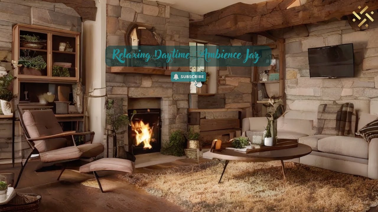 Rustic Cabin Jazz with Crackling Fireplace | Cozy Daytime Ambience