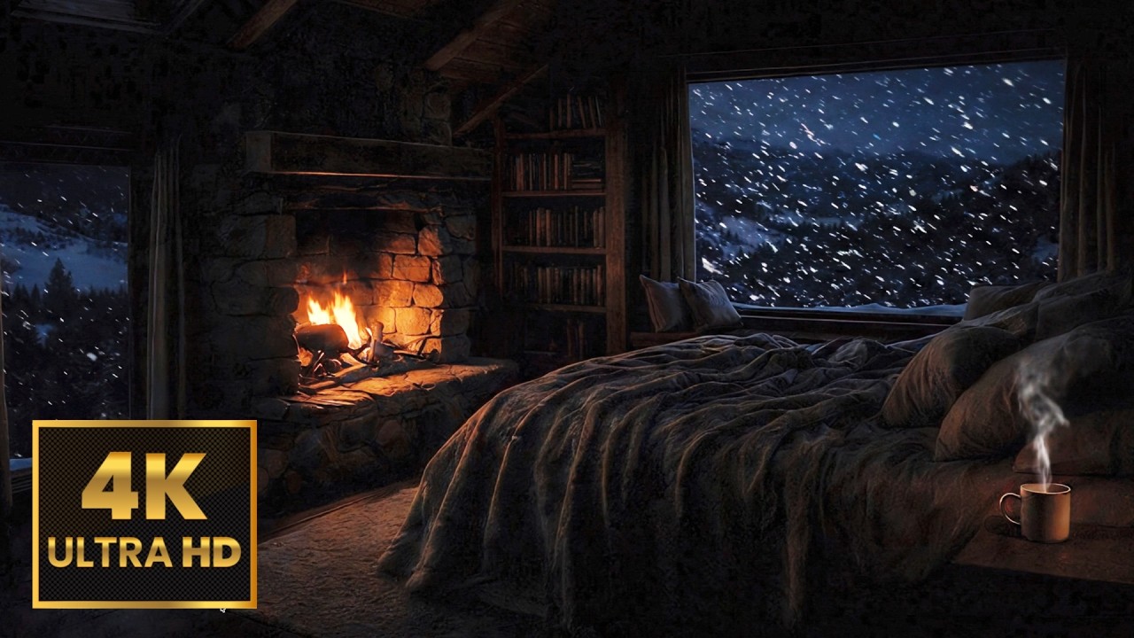 Midnight Blizzard & Cozy Cabin 🔥 [10 Hours | No Music] for Deep Sleep & Insomnia Relief