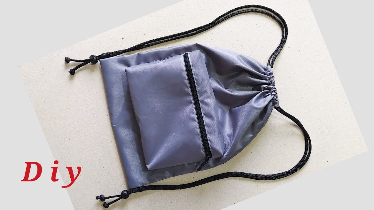 How to make drawstring bag with pocket / paano manahi ng bag