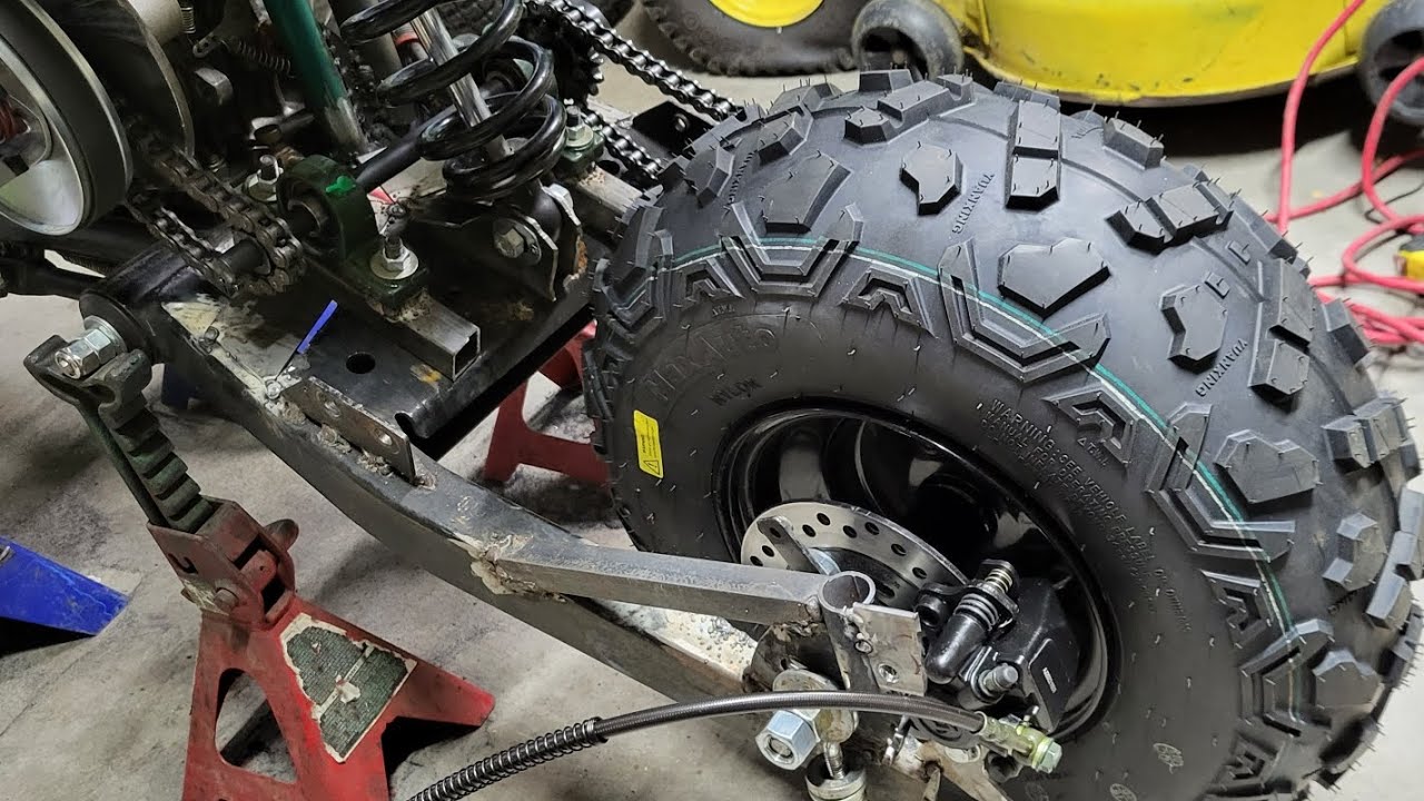 DIESEL MINI BIKE SWING ARM GETS MODIFIED TO MAKE ROOM FOR JACKSHAFT ASSEMBLY, AND HYDRAULIC BRAKES