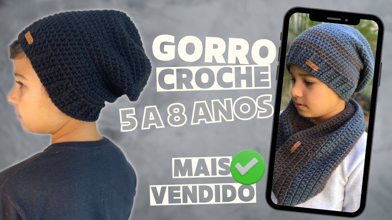 Touca Gorro Fácil para 5 a 8 anos em Crochê | Passo a Passo | Como fazer Gorro De Croche Masculino