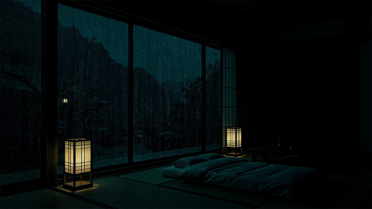 Soothing Heavy Rain at Night | Dark Bedroom Sounds for Insomnia Relief & Focus