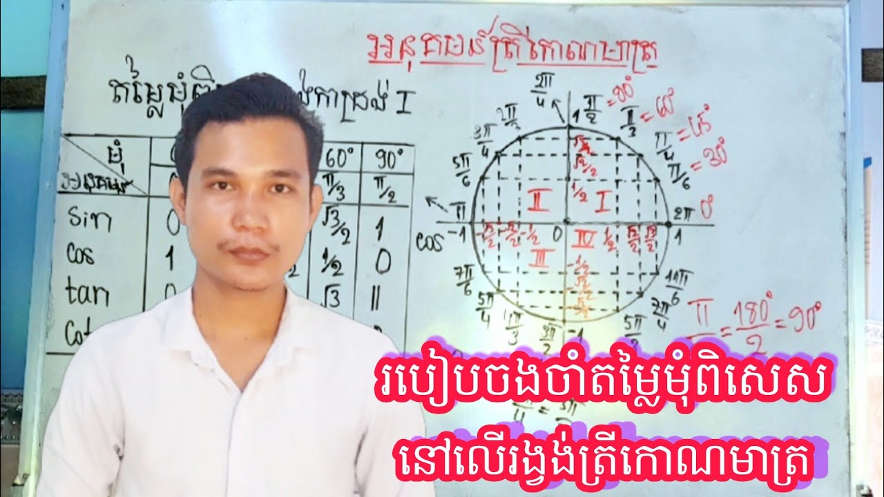 គន្លឹះចងចាំតម្លៃមុំពិសេសលើរង្វង់ត្រីកោណមាត្រ|ភាគទី១|គណិតវិទ្យាថ្នាក់ទី១|អនុគមន៍ត្រីកោណមាត្រ