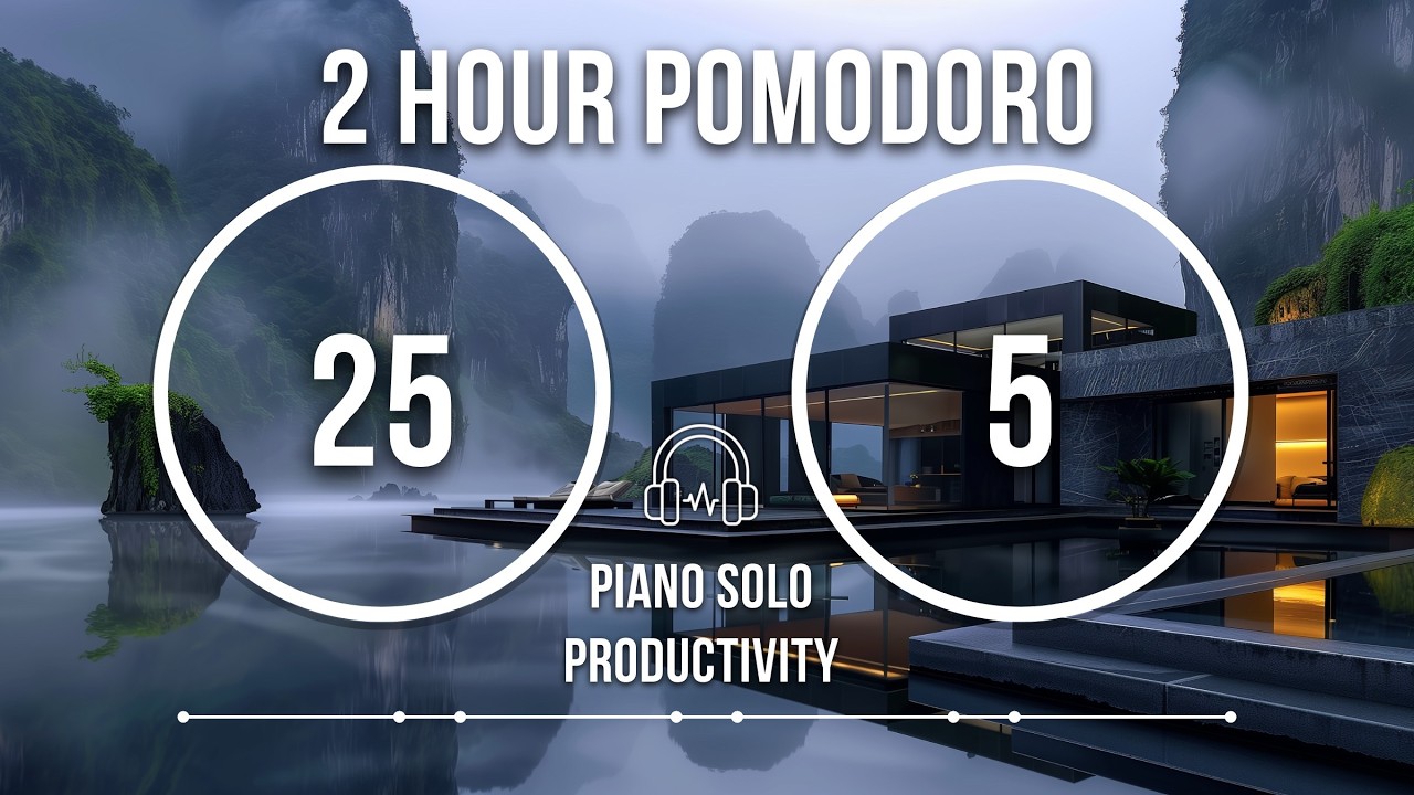 Pomodoro ADHD Focus | 25/5 Timer | 2 Hour Solo Piano 🎹🎧