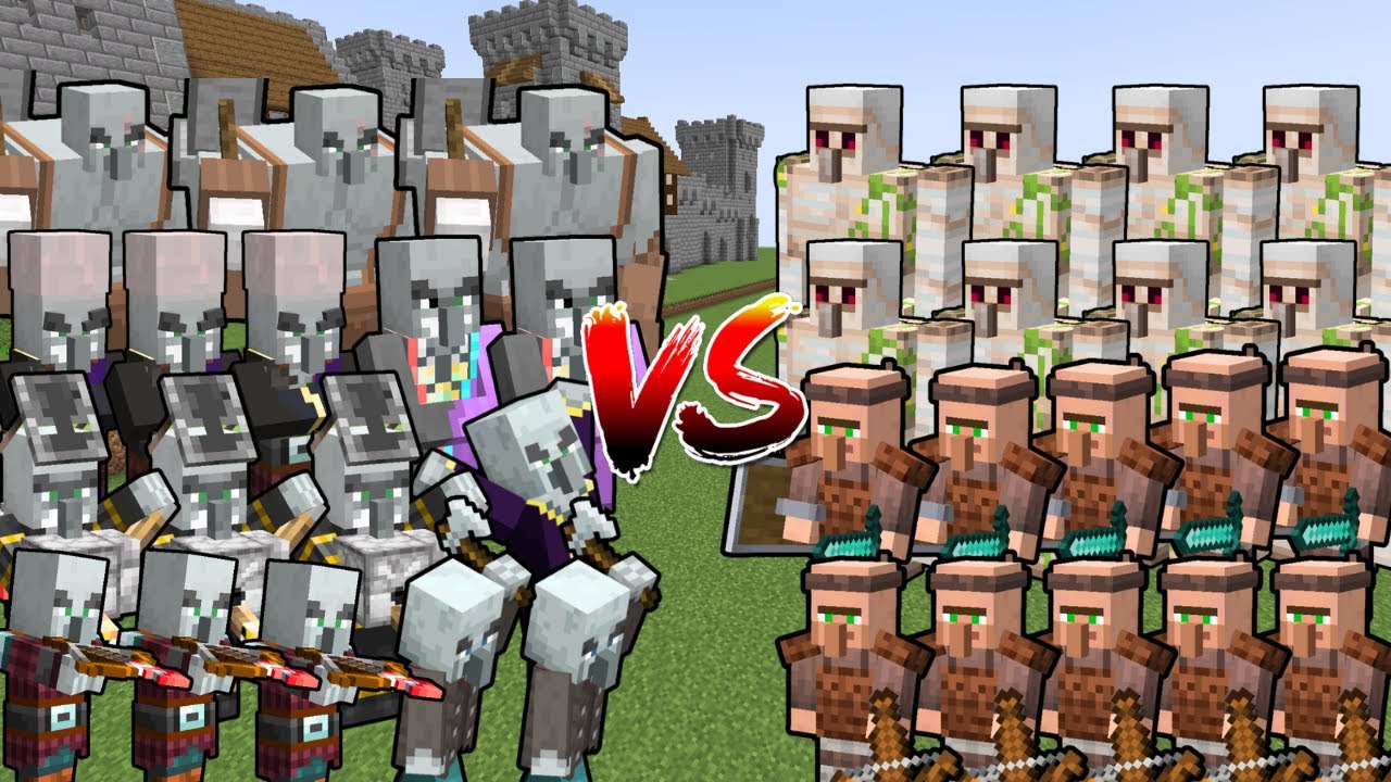 VILLAGER ARMY vs ILLAGER CASTLE | Minecraft Mob Battle