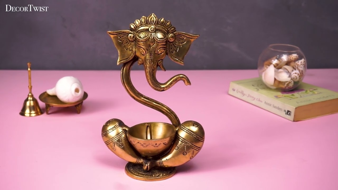 Brass Modern Ganesha Idol With Akhand Diya | Decor Twist | Handcrafted | Diya | Home Decor |