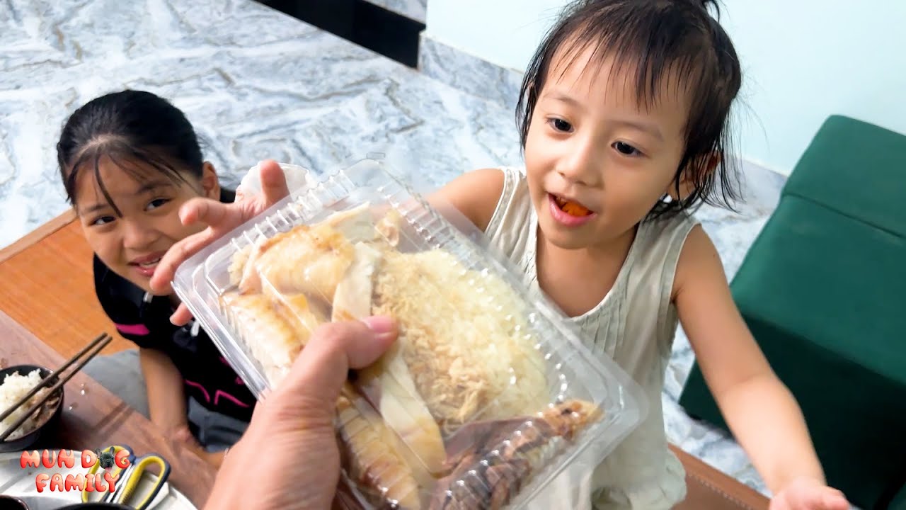Dad did not forget to bring food home for Diem after the party