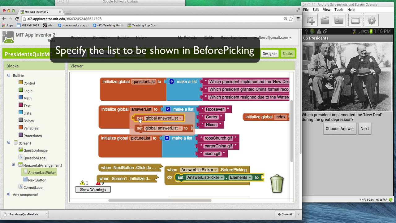 How to use the ListPicker in a Quiz with App Inventor 2