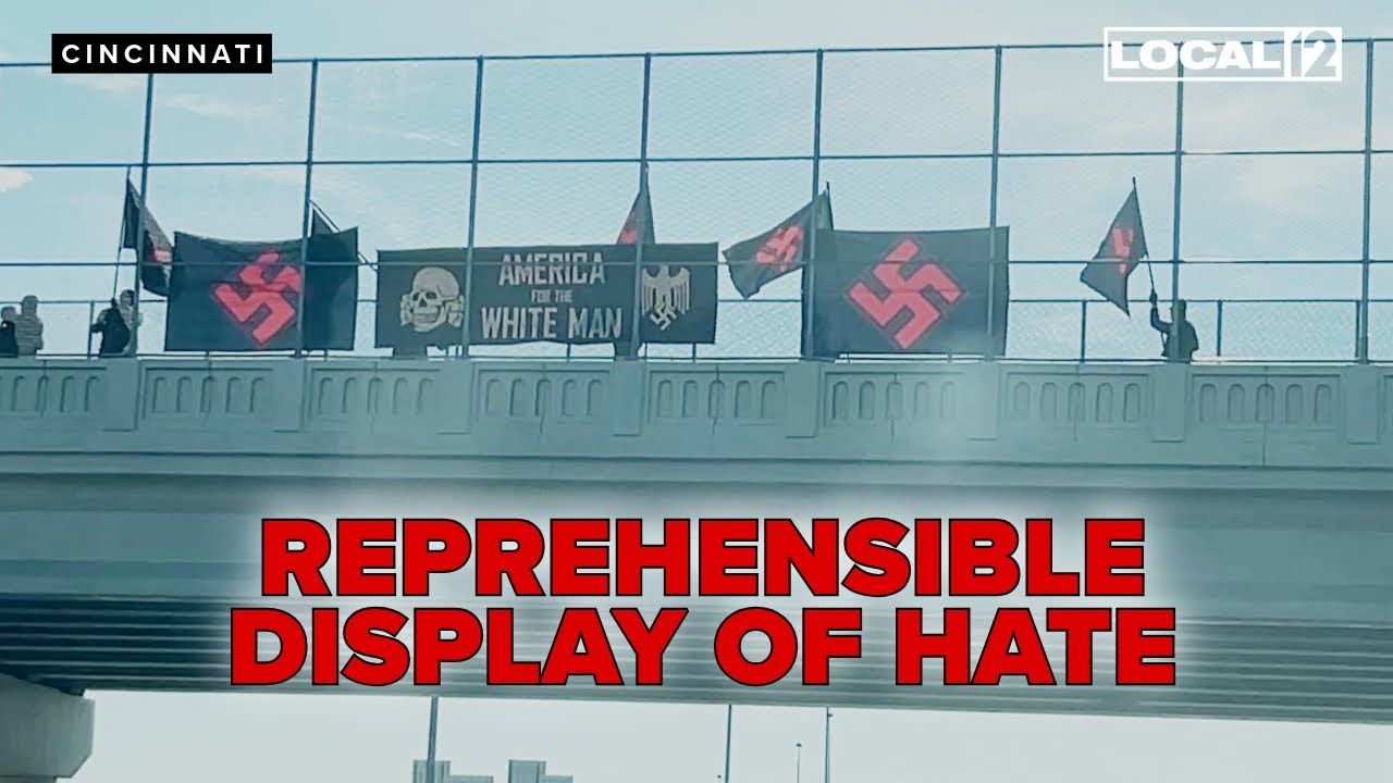 Protestors with Nazi flags confronted by angry crowd