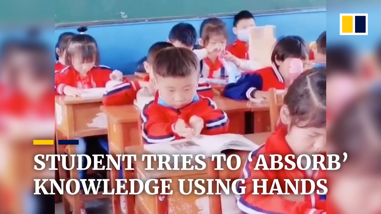Student in China tries to &lsquo;absorb&rsquo; knowledge from book using hands