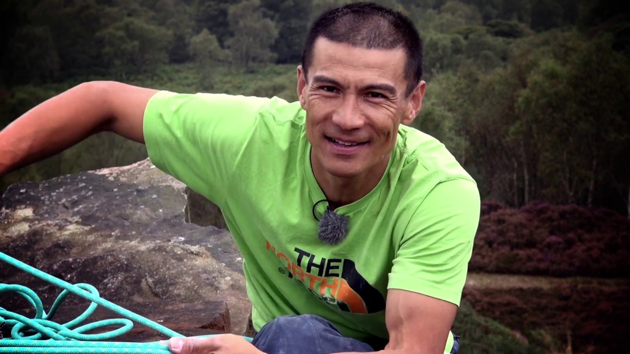 Yuji Hirayama climbs E5s at Millstone Edge, Peak District