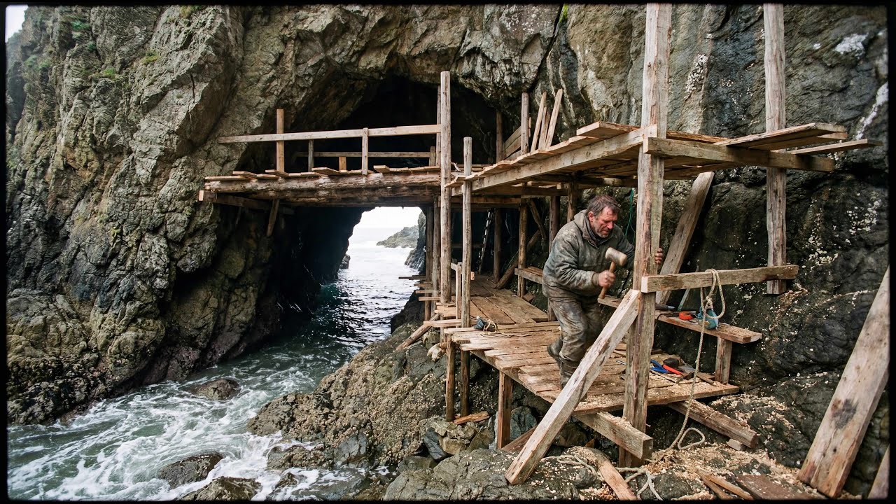 This Man Built a SECRET HOUSE inside a HIDDEN COASTAL CAVE — Building a Home on a Remote Island ASMR