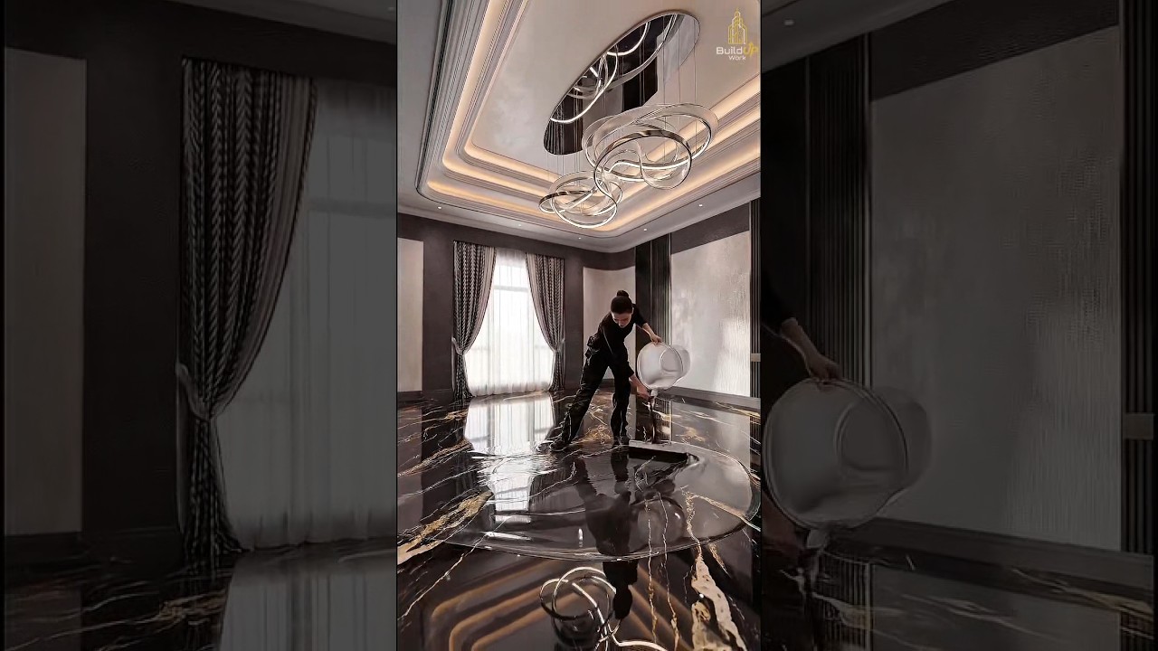 Black & Gold Marble Epoxy Floor Transformation ✨      #marblefloor #blackandgold #epoxyflooring