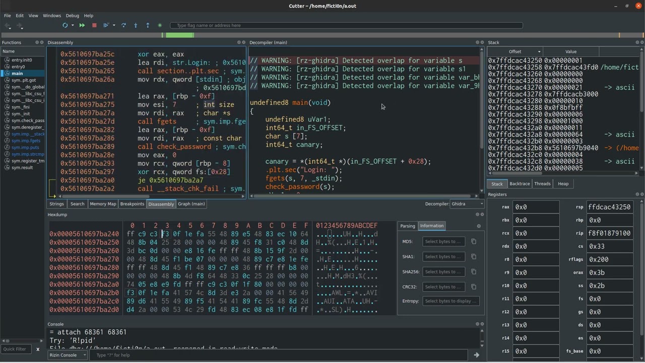 Radare2 Series 0x6 - Cutter UI Basic Debugging Workflow