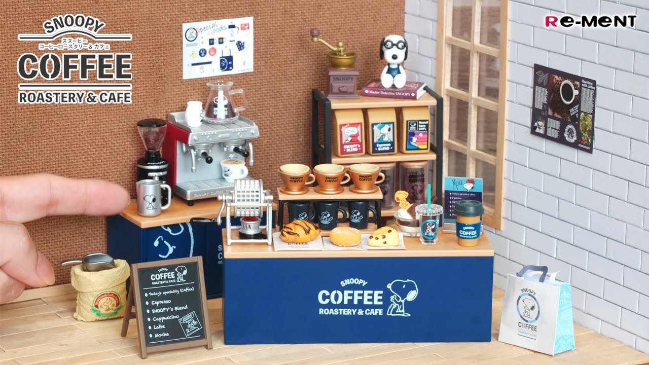 [4K] RE-MENT || UNBOXING Snoopy Coffee - Roastery & Cafe ASMR - Mini Toys, Miniature Furniture