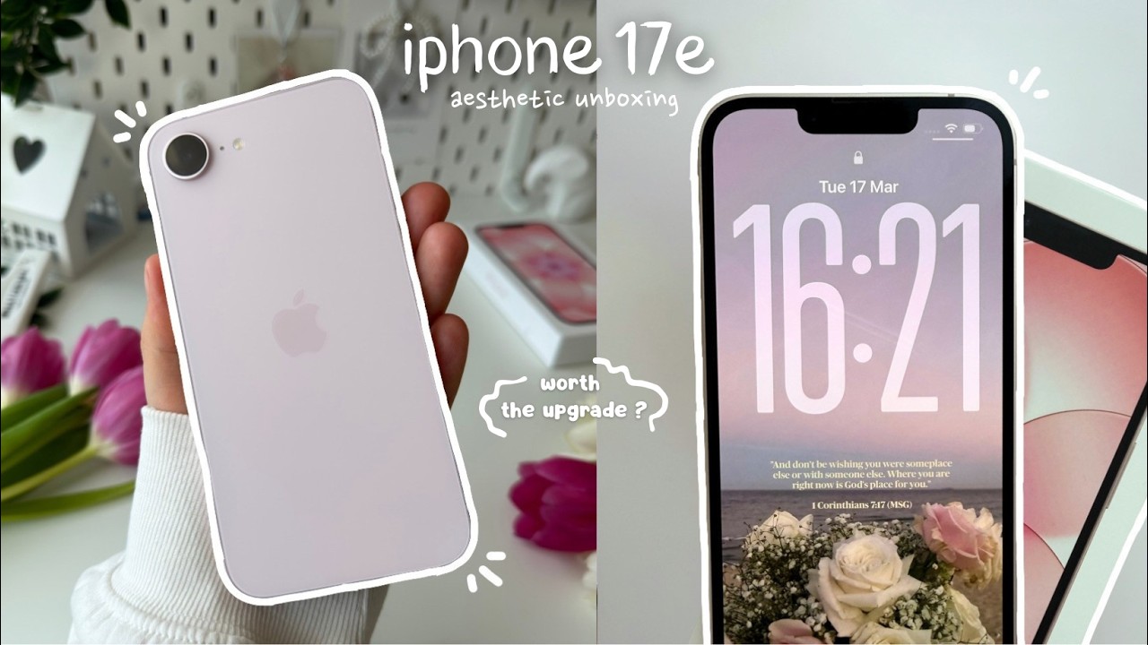  iphone 17e aesthetic unboxing 🍬✨(camera samples & essential accessories)🫧